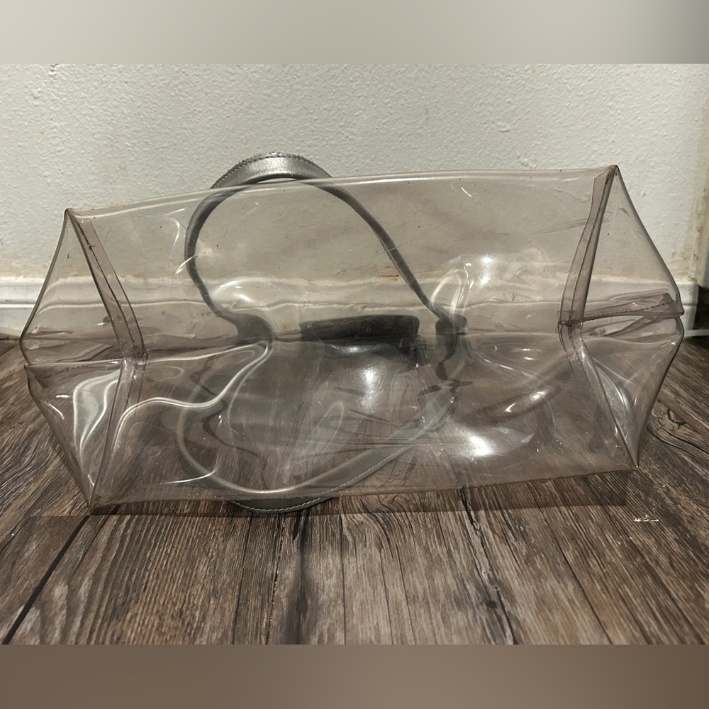 LONGCHAMP RARE Le Pliage Transparent Vinyl XL Tote Bag Silver Leather Ltd Ed. - Picture 14 of 16